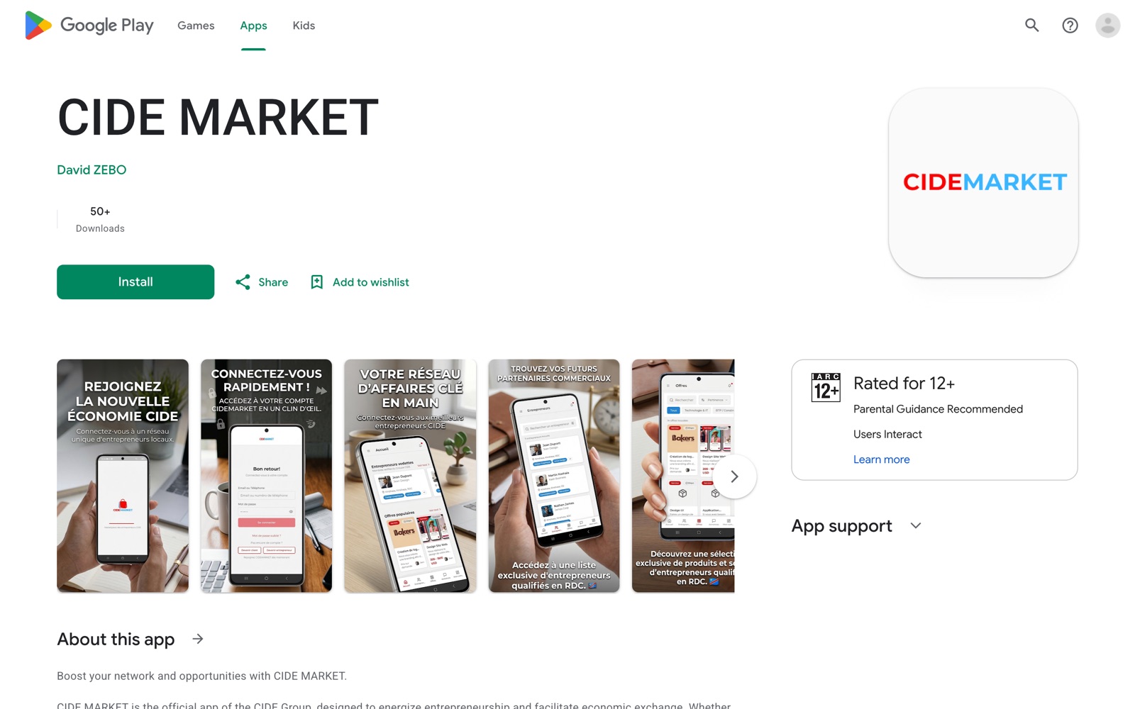 CIDE Market product screenshot — Entrepreneur directory & marketplace app